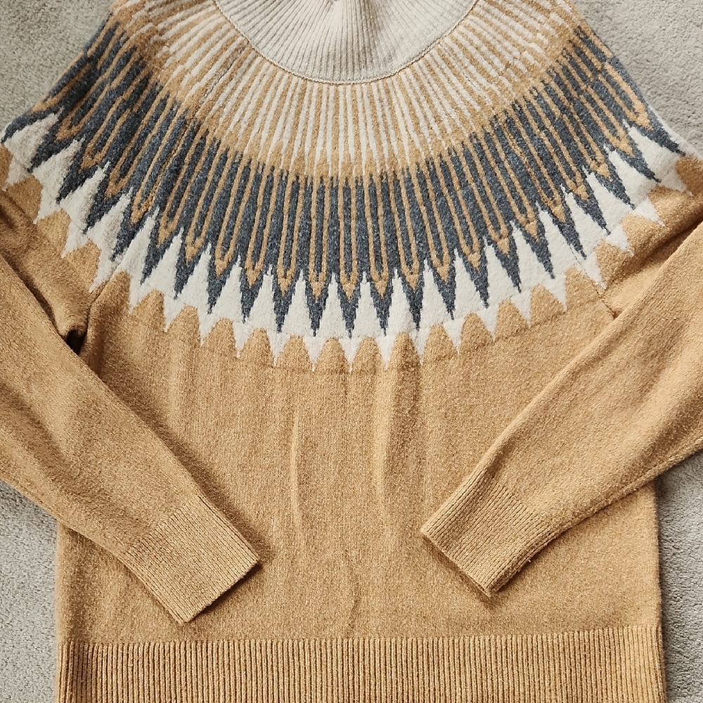Loft Mock Neck Fair Isle Sweater Yellow Gray - Medium
